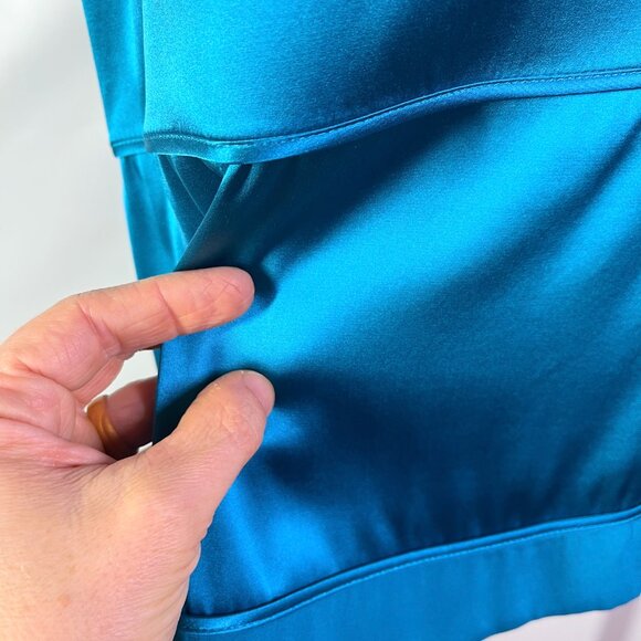 Doncaster Size 12 Teal Silk Sleeveless Satin Top Zip Back - Picture 5 of 12